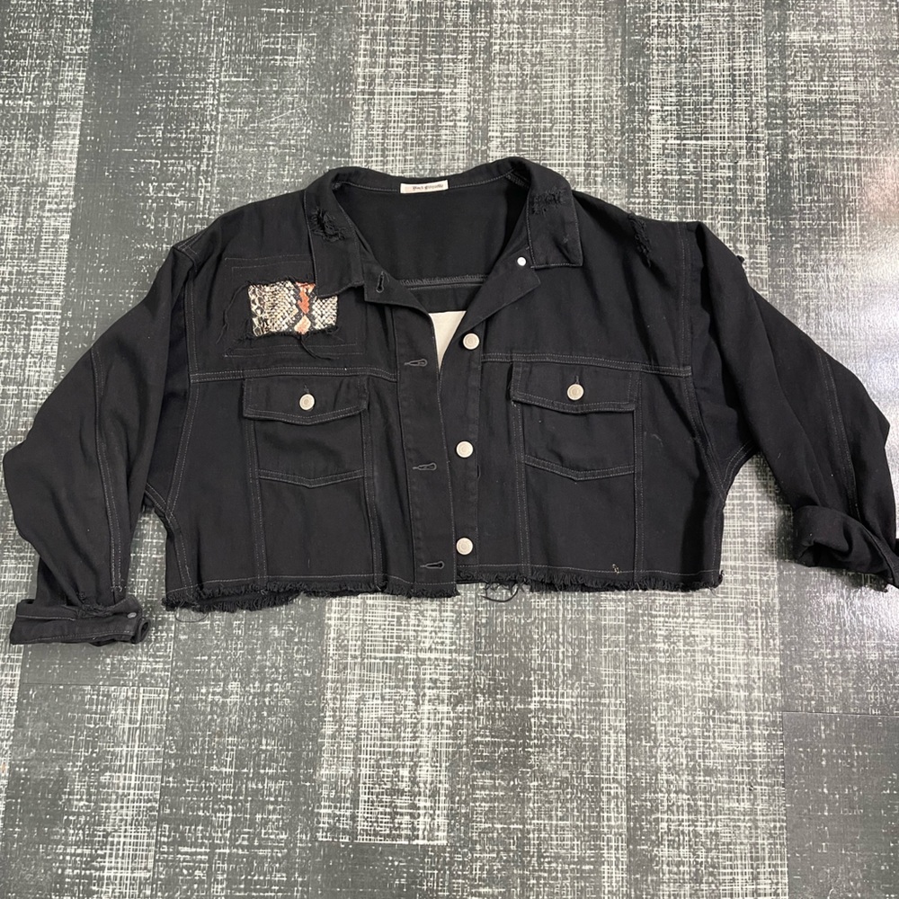 Black cropped denim jacket